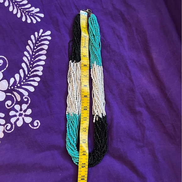 Turquoise, black, and white beaded necklace - Picture 2 of 5